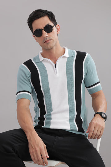 Premium Cotton Stylish Multi Colour Striped Flat Knit T-Shirt