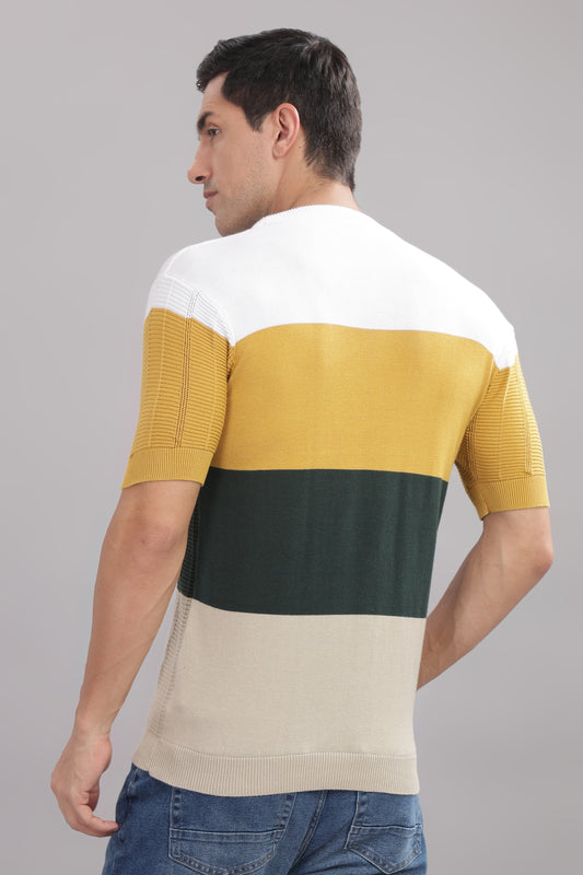 Premium Cotton Men’s 100% Cotton Colorblock Knit T-shirt – Stylish Casual Wear