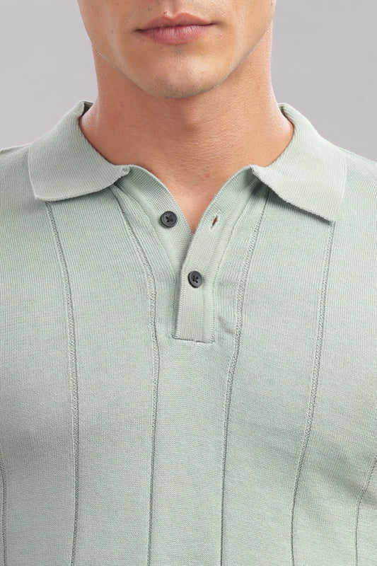 Premium Cotton Men’s Mint Green 100% Cotton Textured Polo Shirt – Smart Casual Wear