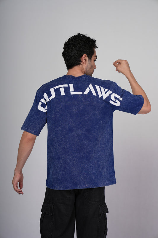 Outlaws Acid Wash Blue T-Shirt for Men