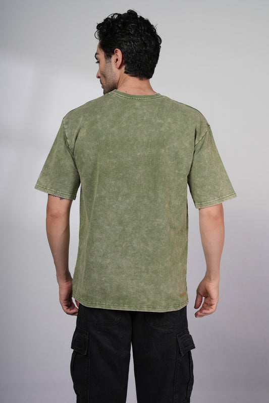 Outlaws Acid Wash Olive T-Shirt for Men
