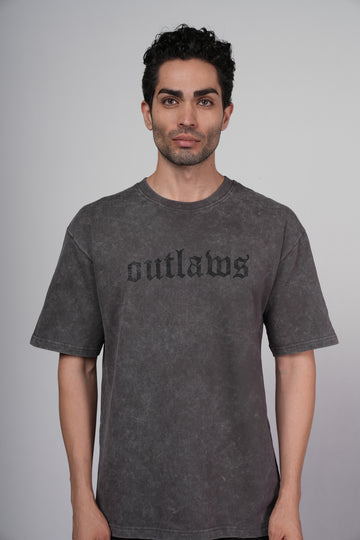 Outlaws Acid Wash Grey T-Shirt for Men