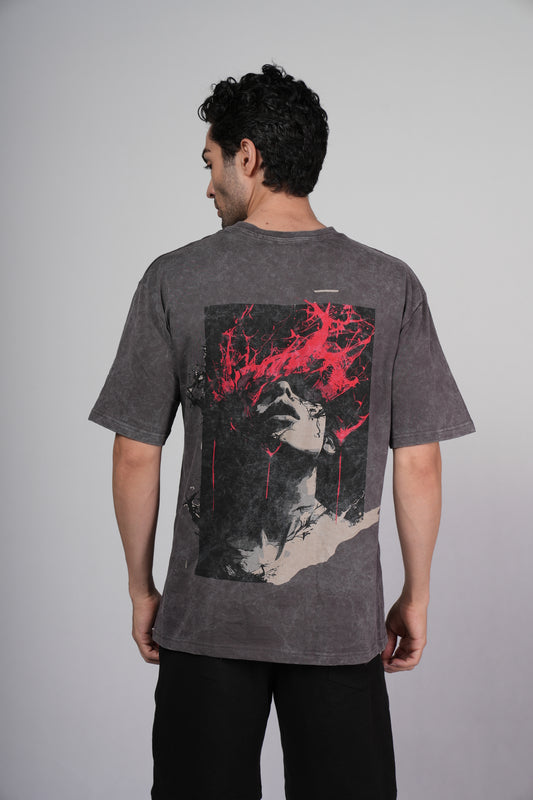 Outlaws Acid Wash Grey T-Shirt for Men