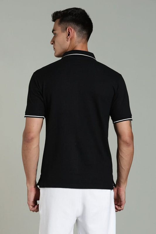 men solid polo t shirt cotton slim fit black
