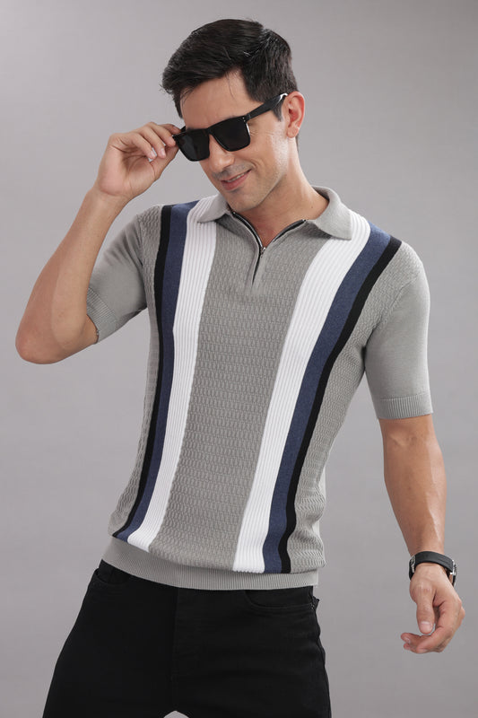 Premium Cotton Stylish MultiColour Striped Flat Knit T-Shirt