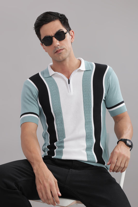 Premium Cotton Stylish Multi Colour Striped Flat Knit T-Shirt