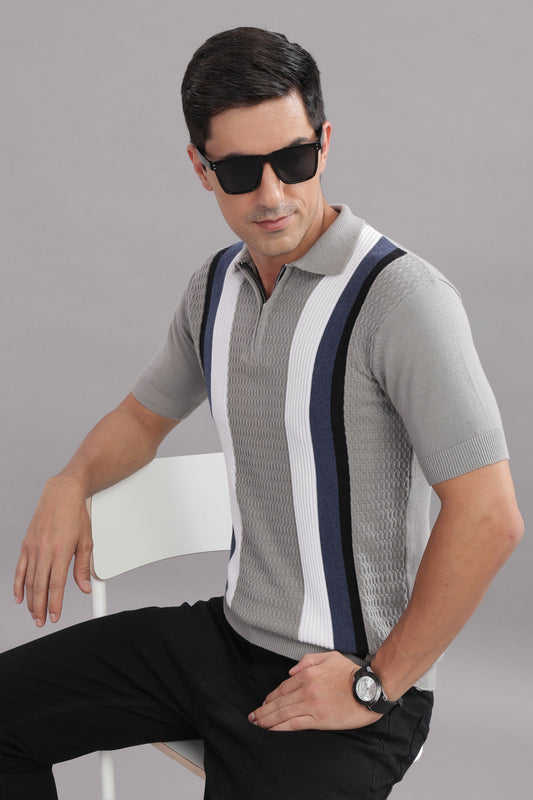 Premium Cotton Stylish MultiColour Striped Flat Knit T-Shirt