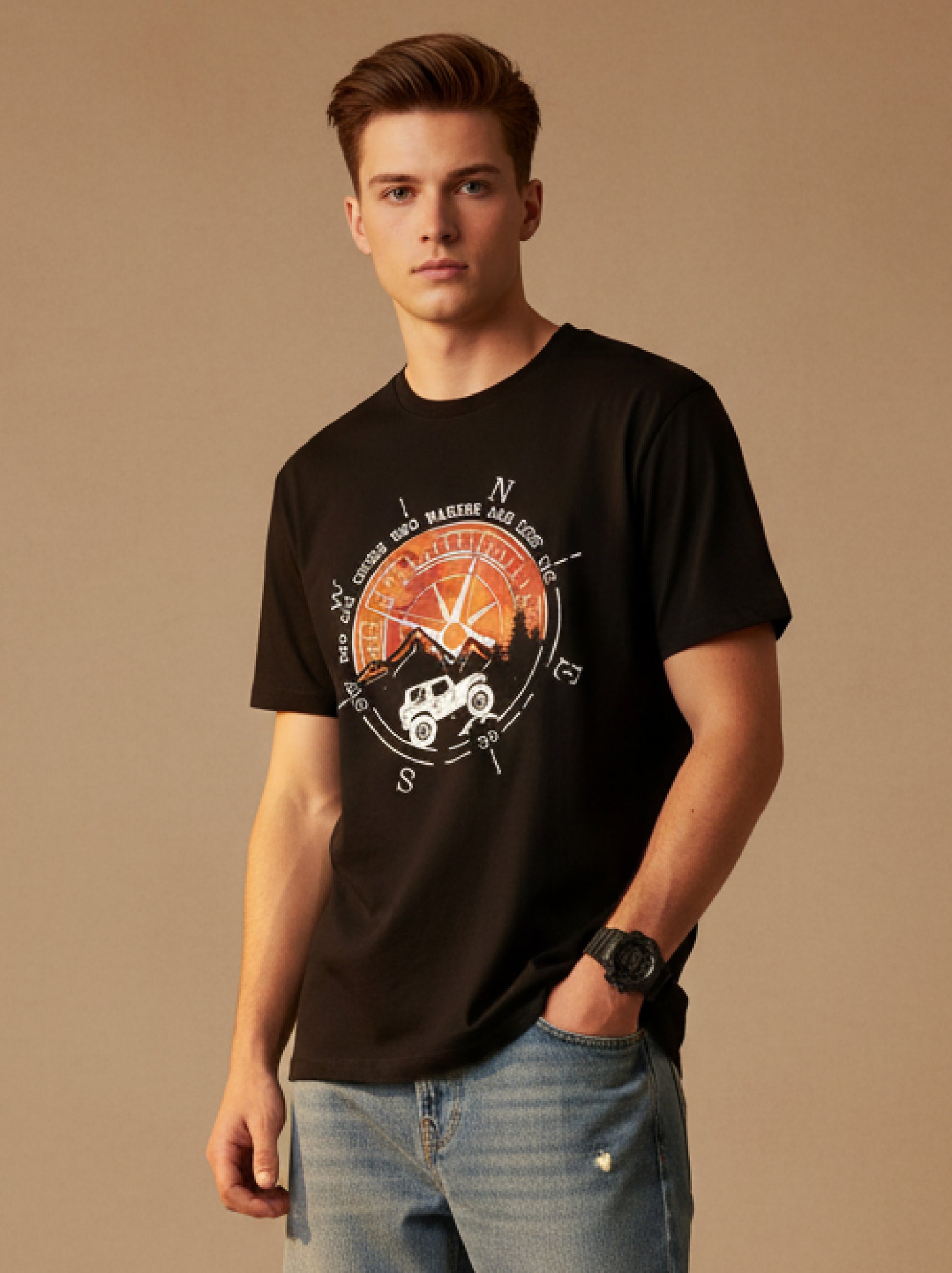 Men’s Outlaws Regular Printed T-Shirt – 100% Cotton Casual Wear