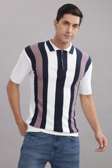 Premium Cotton Men’s Vertical Stripe Polo T-Shirt – 100% Cotton Casual Wear