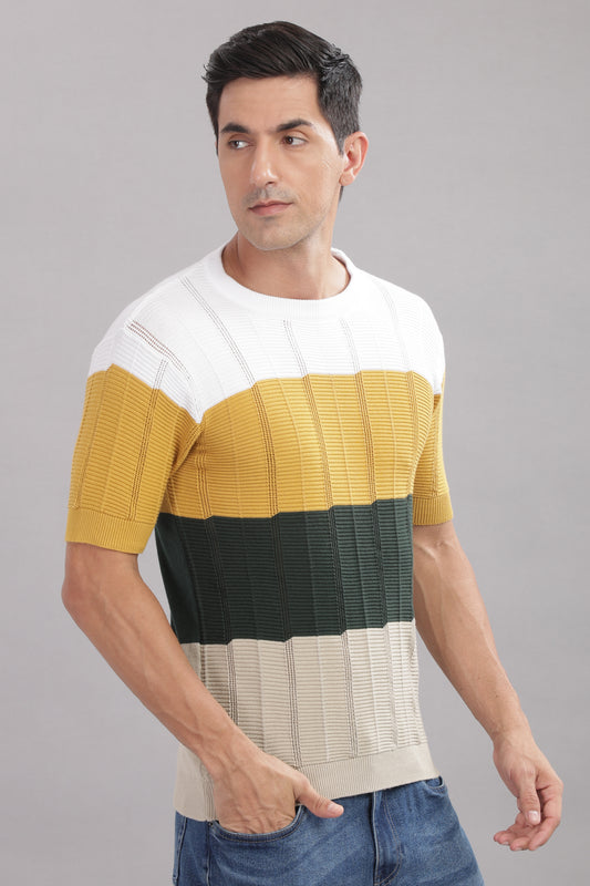 Premium Cotton Men’s 100% Cotton Colorblock Knit T-shirt – Stylish Casual Wear