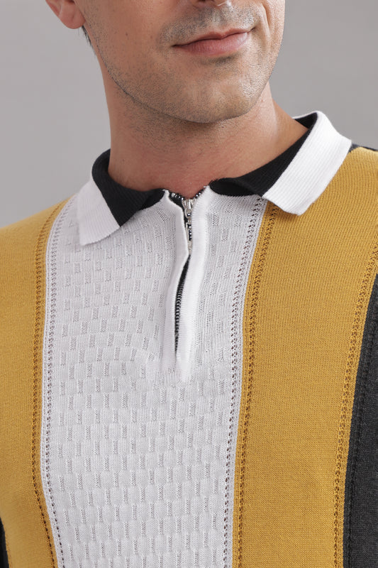 Premium Cotton Men’s Cotton Colorblock Polo T-shirt with Zip Neck – Smart Casual Wear
