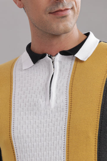 Premium Cotton Men’s Cotton Colorblock Polo T-shirt with Zip Neck – Smart Casual Wear