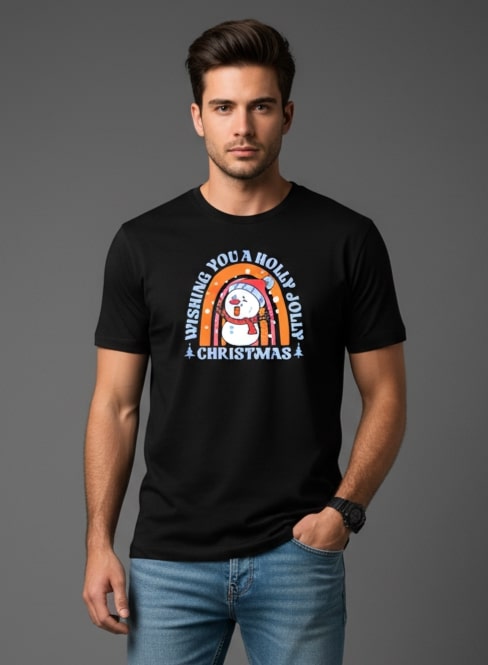 Men’s Outlaws Christmas Printed T-Shirt – 100% Cotton Festive Casual Wear