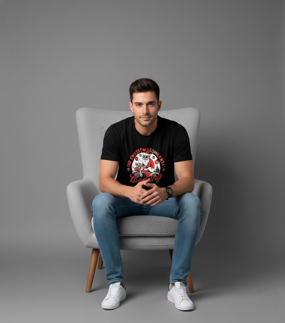 Men’s Outlaws Christmas Printed T-Shirt – 100% Cotton Festive Casual Wear