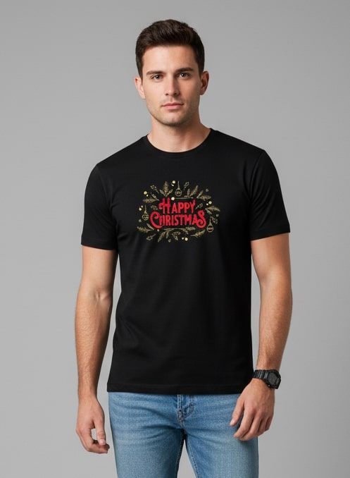Men’s Outlaws Christmas Printed T-Shirt – 100% Cotton Festive Casual Wear
