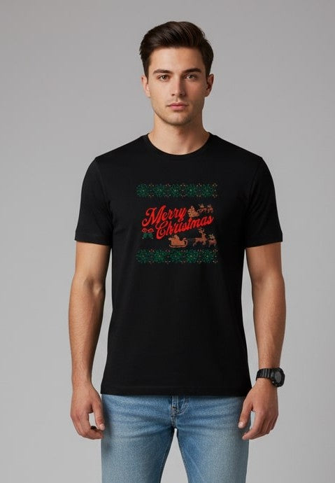 Men’s Outlaws Christmas Printed T-Shirt – 100% Cotton Festive Casual Wear