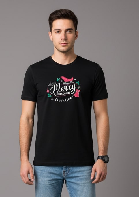 Men’s Outlaws Christmas Printed T-Shirt – 100% Cotton Festive Casual Wear