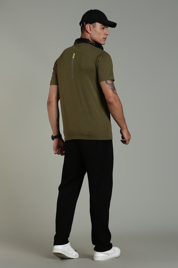 Outlaws Olive Green Athleisure T-shirt for Men