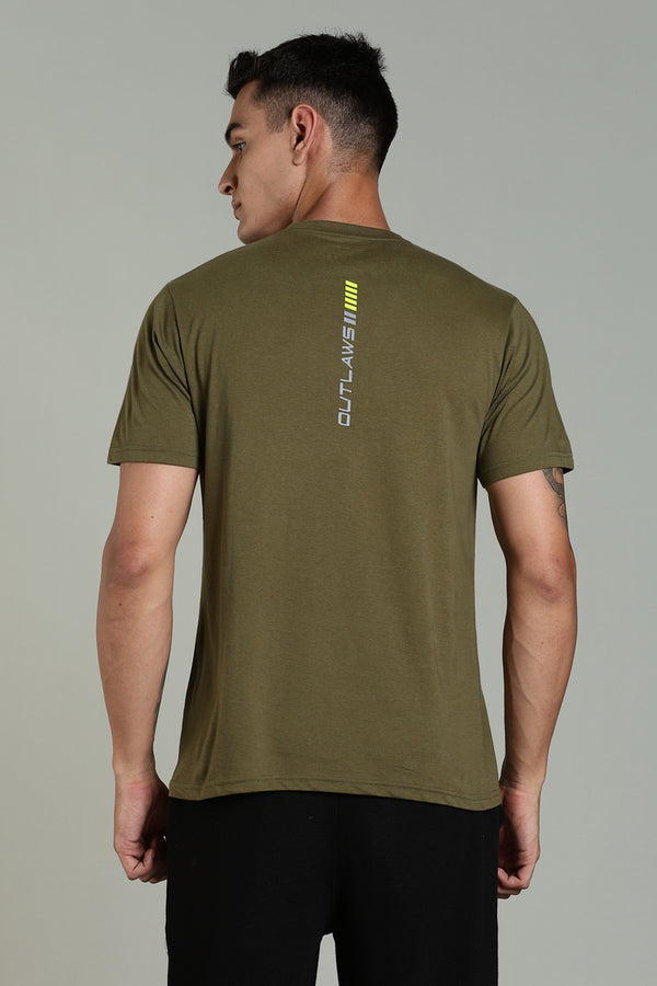 Outlaws Olive Green Athleisure T-shirt for Men