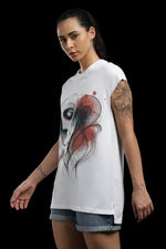 Outlaws Women Artistic Printed T Shirt - Abstract Face Graphic White Tee