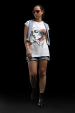 Outlaws Women Artistic Printed T Shirt - Abstract Face Graphic White Tee