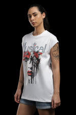Outlaws Women Musical Graphic Printed T Shirt - Artistic Butterfly Face White Tee