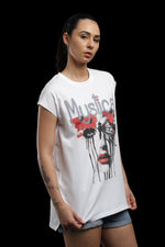 Outlaws Women Musical Graphic Printed T Shirt - Artistic Butterfly Face White Tee