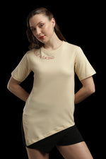 Outlaws Women Rise N Grind Graphic T Shirt - Beige Asymmetrical Casual Tee