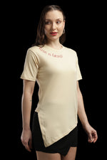 Outlaws Women Rise N Grind Graphic T Shirt - Beige Asymmetrical Casual Tee