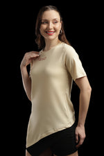 Outlaws Women Rise N Grind Graphic T Shirt - Beige Asymmetrical Casual Tee