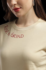 Outlaws Women Rise N Grind Graphic T Shirt - Beige Asymmetrical Casual Tee