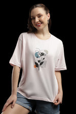 Outlaws Women Floral Print Oversized T Shirt - Light Pink Casual Tee