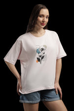 Outlaws Women Floral Print Oversized T Shirt - Light Pink Casual Tee