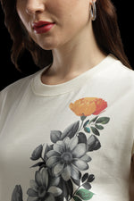 Outlaws Women Graphic Printed T Shirt - Floral Butterfly Face Art Cream Tee
