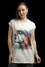 Outlaws Women Artistic Graphic Printed T Shirt - Abstract Face Art Cream Tee