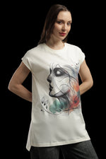 Outlaws Women Artistic Graphic Printed T Shirt - Abstract Face Art Cream Tee