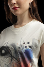 Outlaws Women Artistic Graphic Printed T Shirt - Abstract Face Art Cream Tee