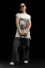 Outlaws Women Artistic Graphic Printed T Shirt - Abstract Face Art Cream Tee