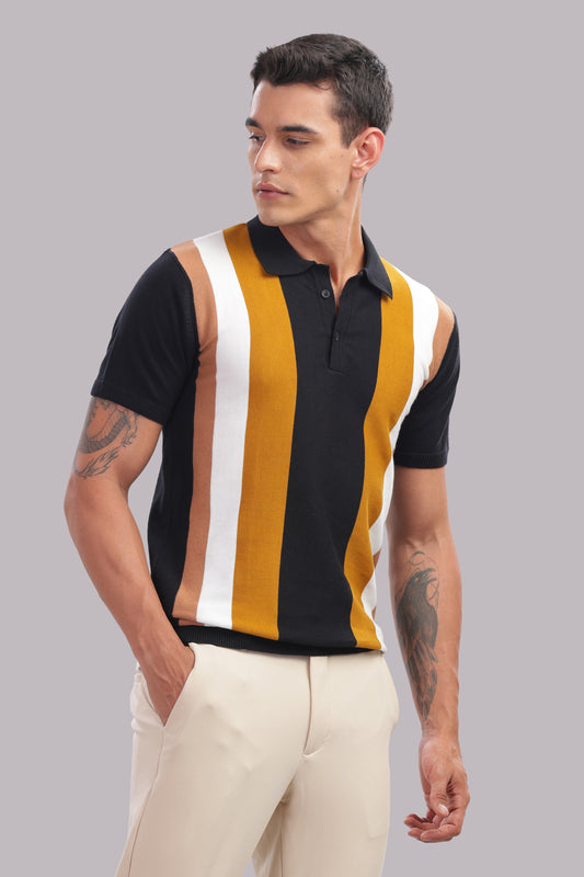 Premium Cotton Men’s Vertical Stripe Polo T-Shirt – 100% Cotton Casual Wear
