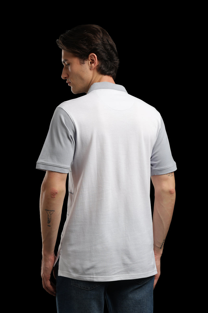 OutlawsFashion Grid Eagle White & Grey Polo T-Shirt for Men