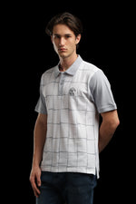 OutlawsFashion Grid Eagle White & Grey Polo T-Shirt for Men