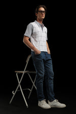 OutlawsFashion Grid Eagle White & Grey Polo T-Shirt for Men
