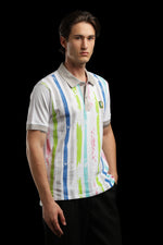OutlawsFashion Urban Stripe White Multicolour Polo T-Shirt for Men