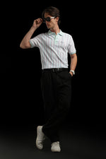 OutlawsFashion Marine Stripe White & Mint Green Polo T-Shirt for Men