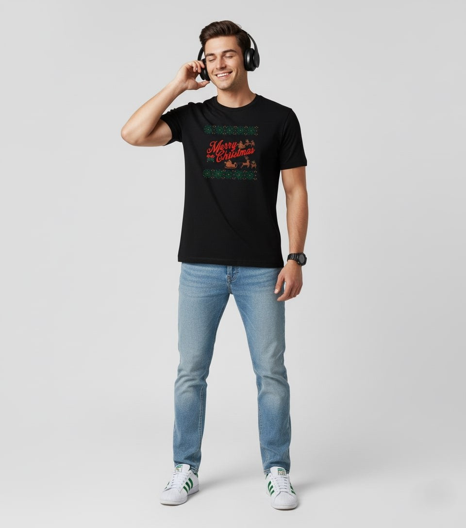 Men’s Outlaws Christmas Printed T-Shirt – 100% Cotton Festive Casual Wear
