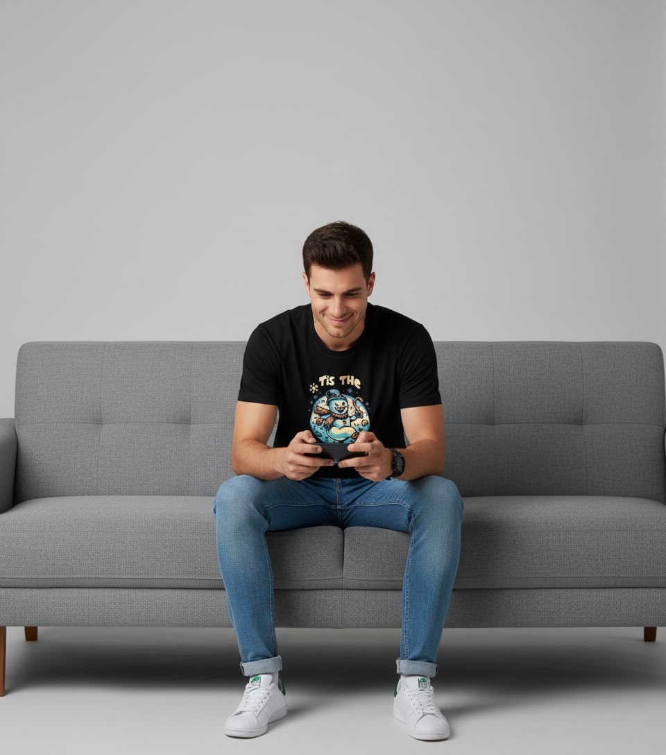 Men’s Outlaws Christmas Printed T-Shirt – 100% Cotton Festive Casual Wear