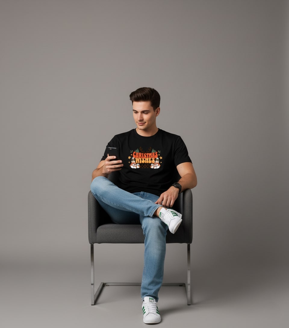 Men’s Outlaws Christmas Printed T-Shirt – 100% Cotton Festive Casual Wear