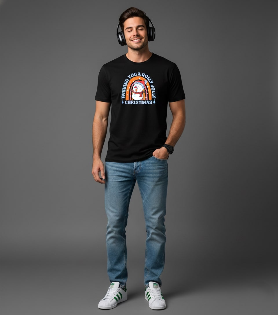 Men’s Outlaws Christmas Printed T-Shirt – 100% Cotton Festive Casual Wear