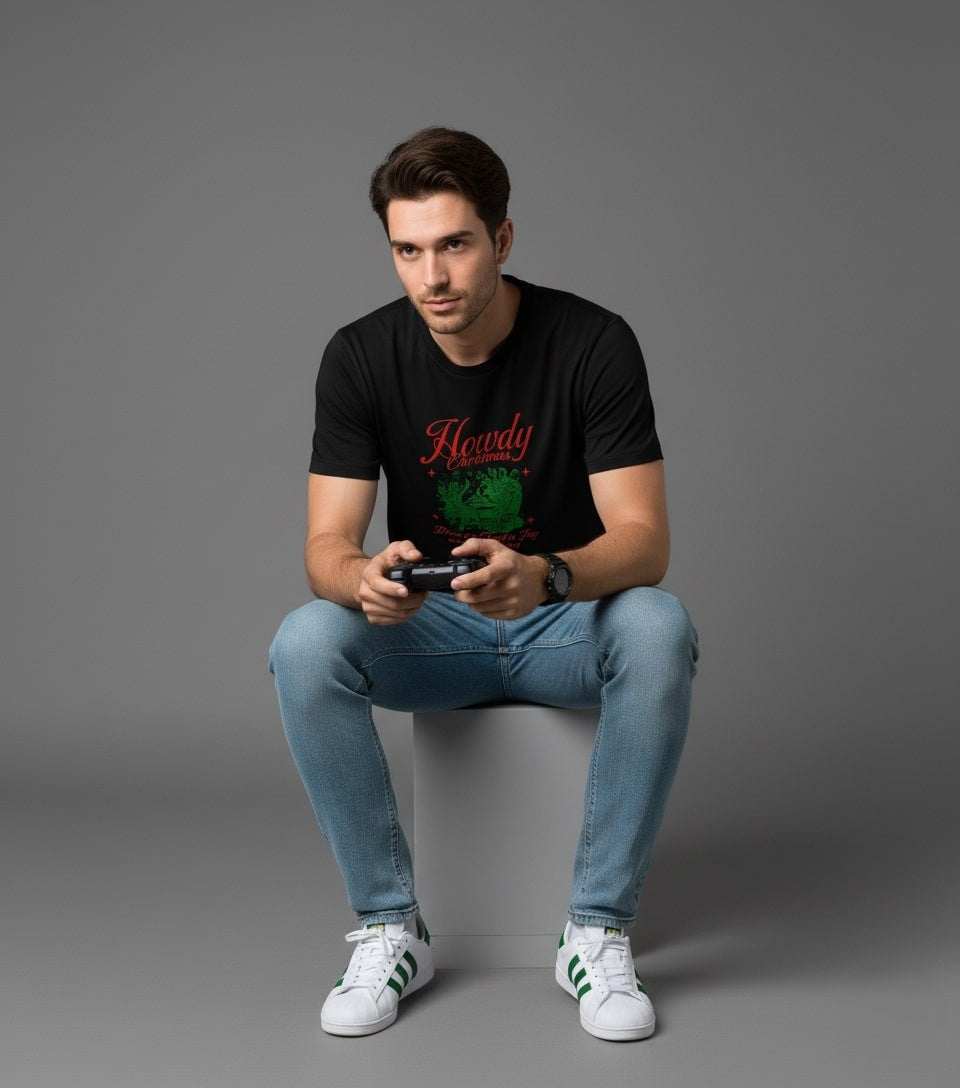 Men’s Outlaws Christmas Printed T-Shirt – 100% Cotton Festive Casual Wear