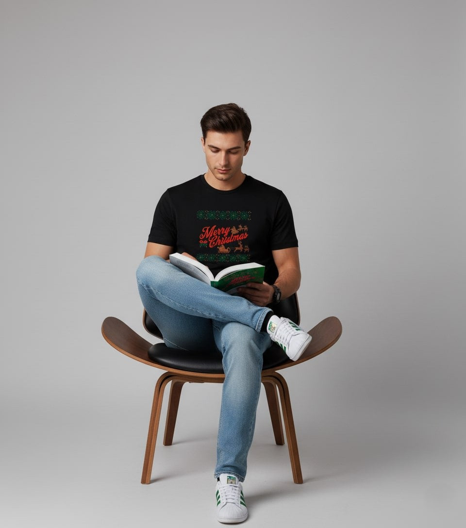 Men’s Outlaws Christmas Printed T-Shirt – 100% Cotton Festive Casual Wear